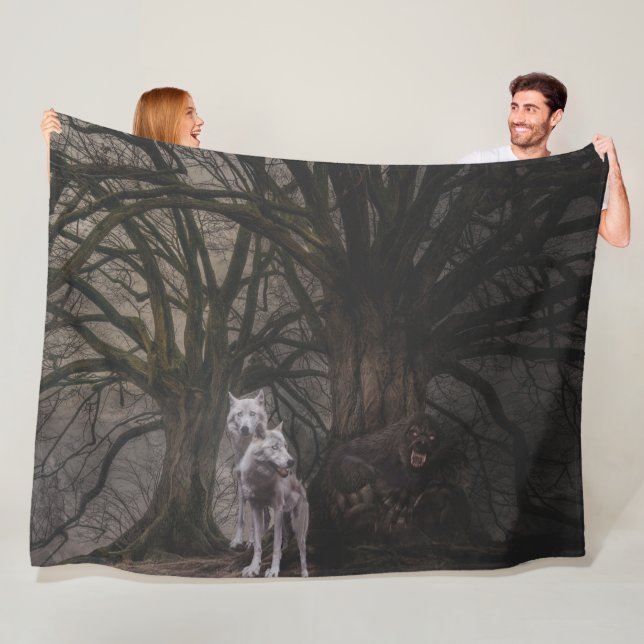TWO WOLVES and a WEREWOLF Fleece Blanket (In Situ)