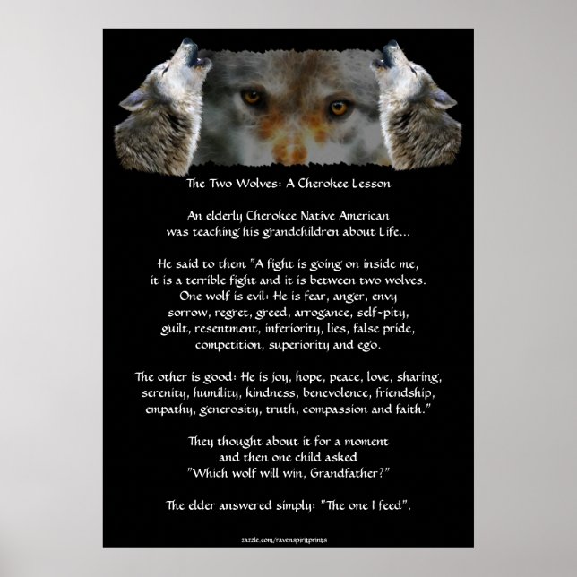 TWO WOLVES CHEROKEE STORY Wolf Art Poster (Front)