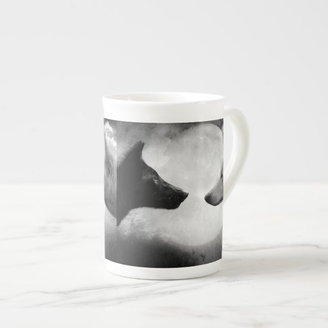 Two wolves facing each other bone china mug (Front Right)