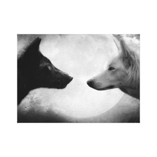 Two wolves facing each other canvas print