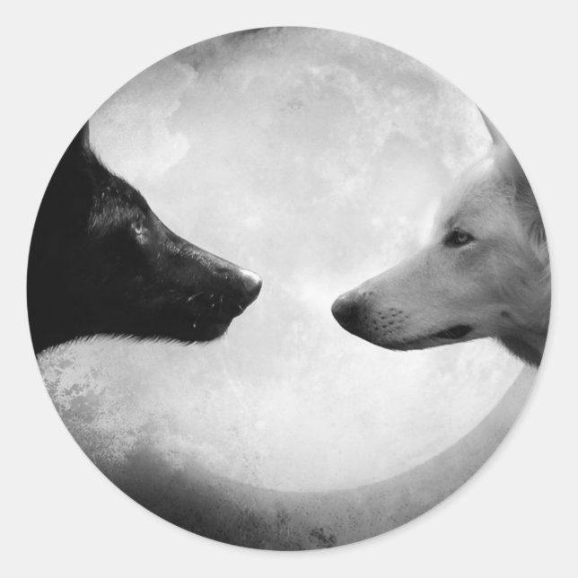 Two wolves facing each other classic round sticker (Front)