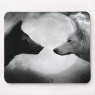 Two wolves facing each other mouse mat