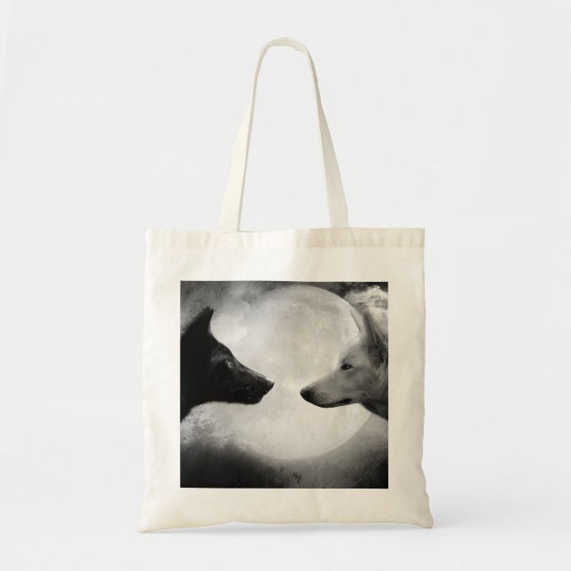 Two wolves facing each other tote bag (Front)