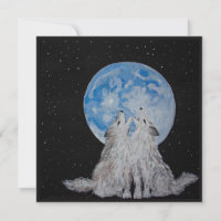 Two Wolves Howling at the Moon