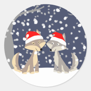 Two wolves in winter Christmas Sticker