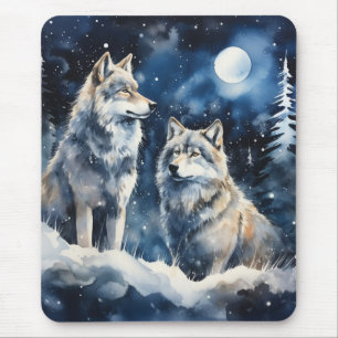 Two Wolves in Winter Mouse Mat