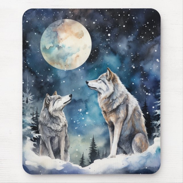 Two Wolves in Winter Mouse Mat (Front)