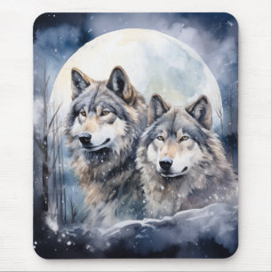 Two Wolves in Winter Mouse Mat