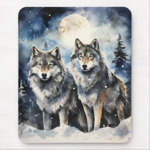 Two Wolves in Winter Mouse Mat
