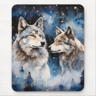 Two Wolves in Winter Mouse Mat