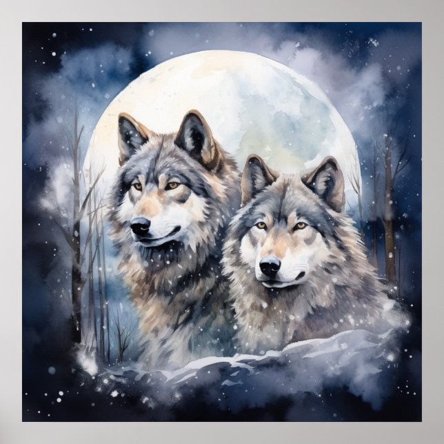 Two Wolves in Winter Poster (Front)