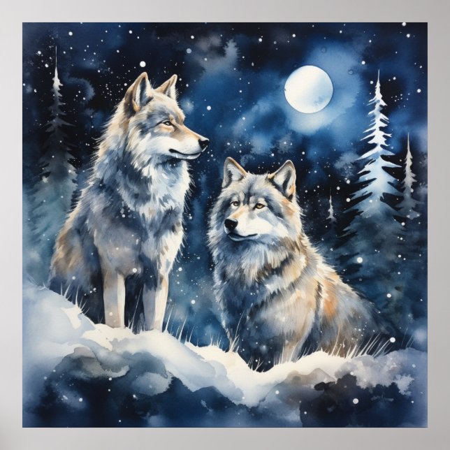 Two Wolves in Winter Poster (Front)