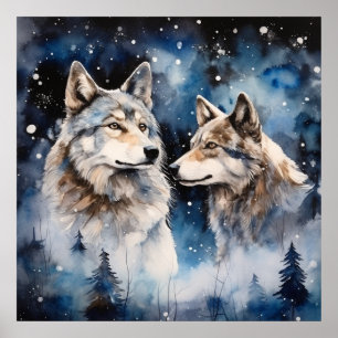 Two Wolves in Winter Poster