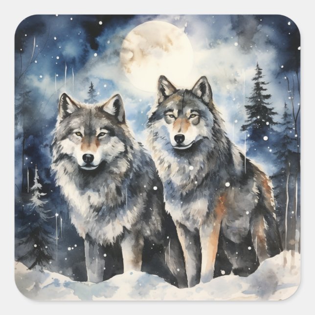 Two Wolves in Winter Square Sticker (Front)