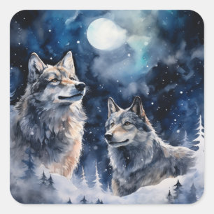 Two Wolves in Winter Square Sticker