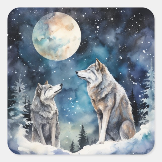 Two Wolves in Winter Square Sticker (Front)
