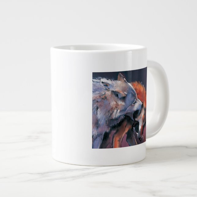 Two Wolves Large Coffee Mug (Front Right)