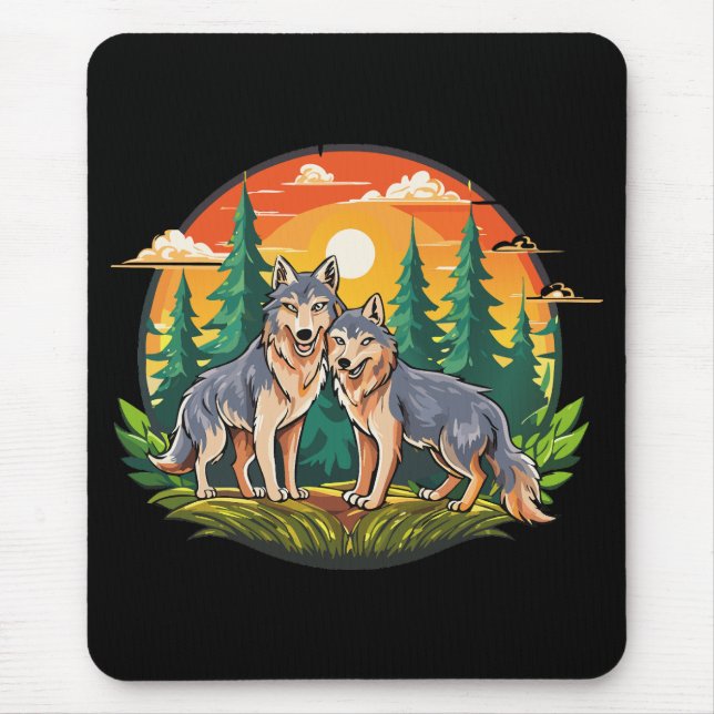 Two wolves mouse mat (Front)