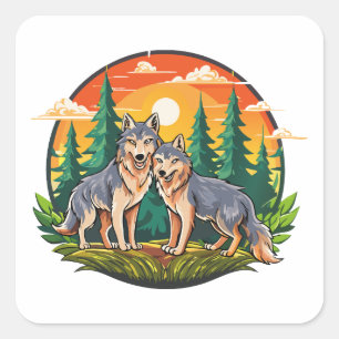 Two wolves square sticker