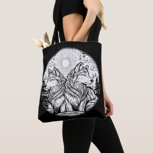 Two wolves tote bag