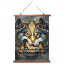two wolves Wood Topped Wall Tapestry