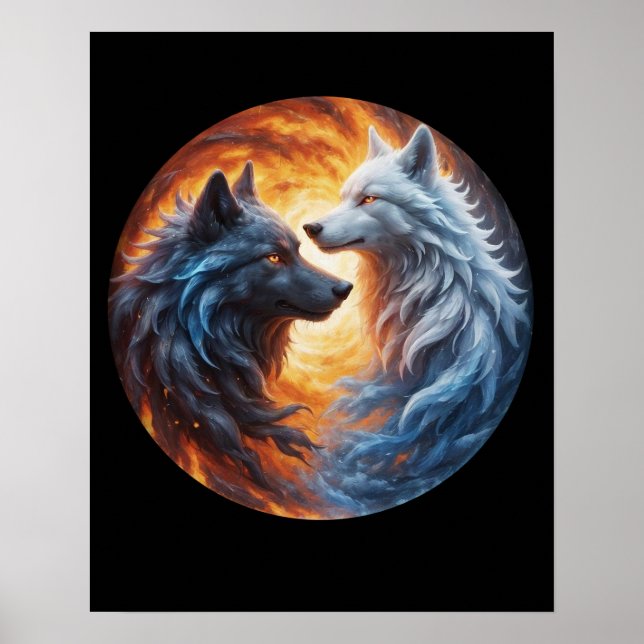 Two wolves yin yang design poster (Front)