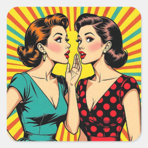 Two Woman Gossiping Telling Secrets Pop Art Square Sticker