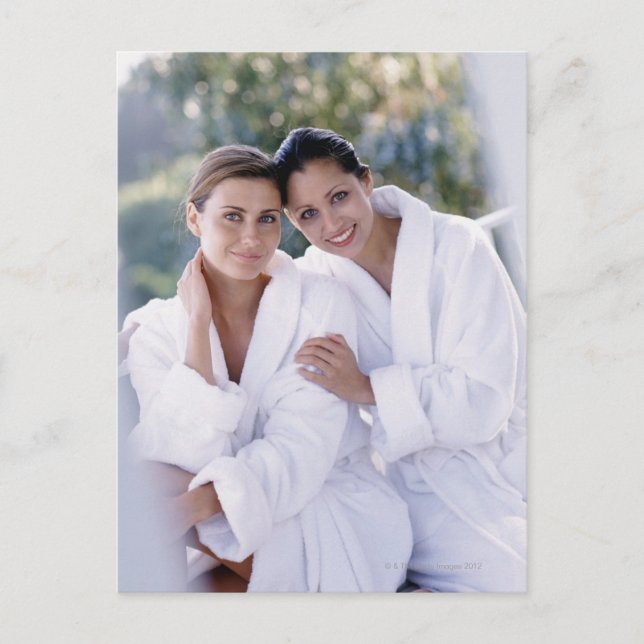 Two woman wearing bath robes postcard (Front)
