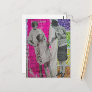 Two Women and a Girl Colourful Collage Postcard