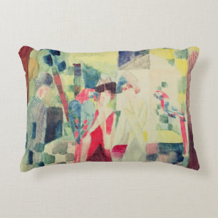 Two Women and a Man with Parrots, 20th century Decorative Cushion