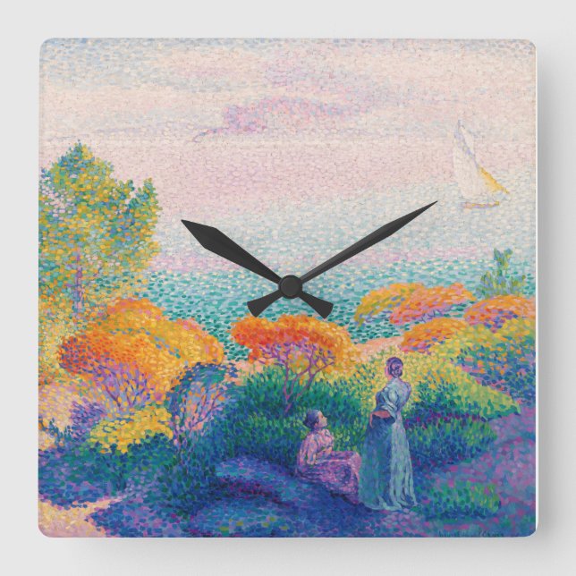 Two Women by the Shore, Mediterranean (1896) Square Wall Clock (Front)