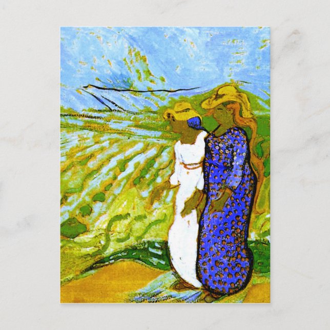 Two Women Crossing Fields Van Gogh Fine Art Postcard (Front)