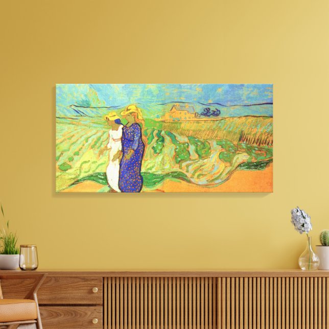 Two Women Crossing the Fields by Vincent van Gogh Canvas Print (Insitu(LivingRoom))