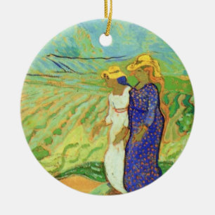 Two Women Crossing the Fields by Vincent van Gogh Ceramic Tree Decoration
