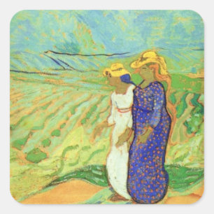 Two Women Crossing the Fields by Vincent van Gogh Square Sticker