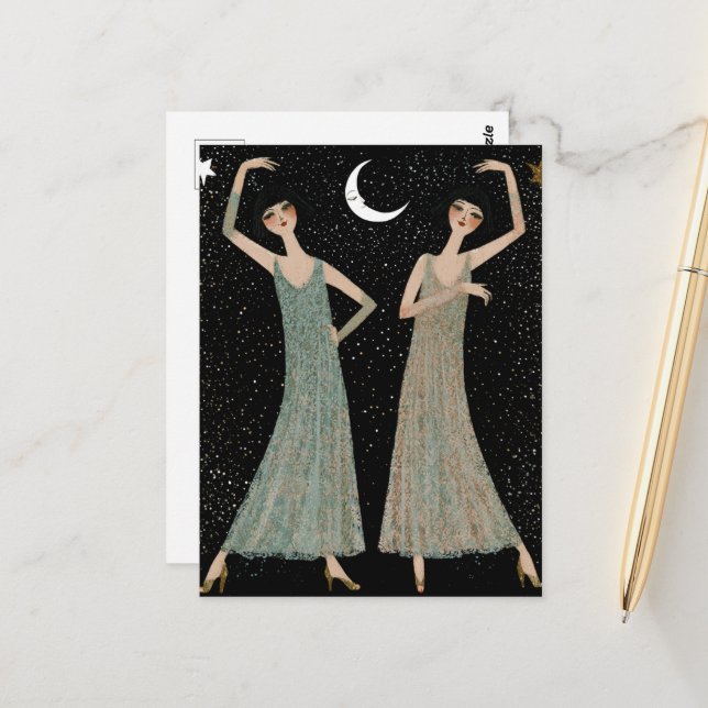 Two Women Dancing in the Moonlight Postcard (Front/Back In Situ)