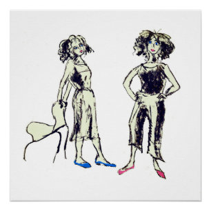 Two women depicted with curly hair poster