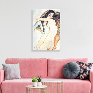 Two Women Embracing Egon Schiele Canvas Print
