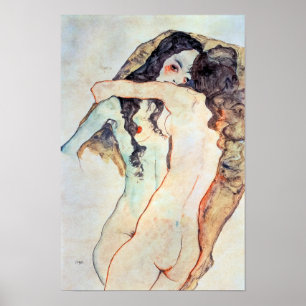 Two Women Embracing Egon Schiele Poster