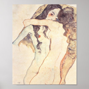 Two Women Embracing Egon Schiele Poster