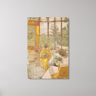 Two Women Embroidering on a Veranda Canvas Print