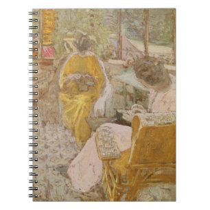 Two Women Embroidering on a Veranda Notebook