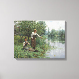 Two Women Fishing by Daniel Ridgway Knight Canvas Print