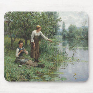 Two Women Fishing by Daniel Ridgway Knight Mouse Mat