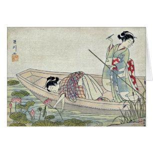 Two women gathering lotus by Suzuki,Harunobu