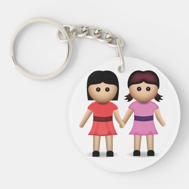 Two Women Holding Hands Emoji Key Ring (Front)