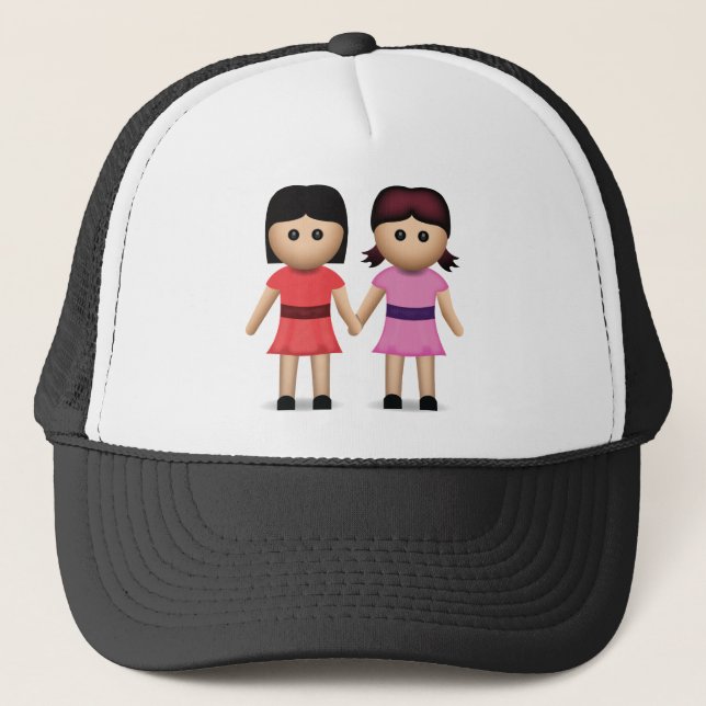 Two Women Holding Hands Emoji Trucker Hat (Front)