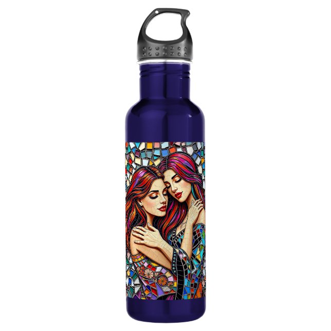 Two Women in Love | Faux Mosaic Tile Style 710 Ml Water Bottle (Front)