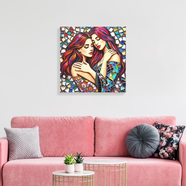 Two Women in Love | Faux Mosaic Tile Style Canvas Print (Insitu(LivingRoom))