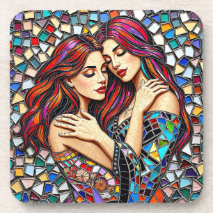 Two Women in Love Faux Mosaic Tile Style Coaster